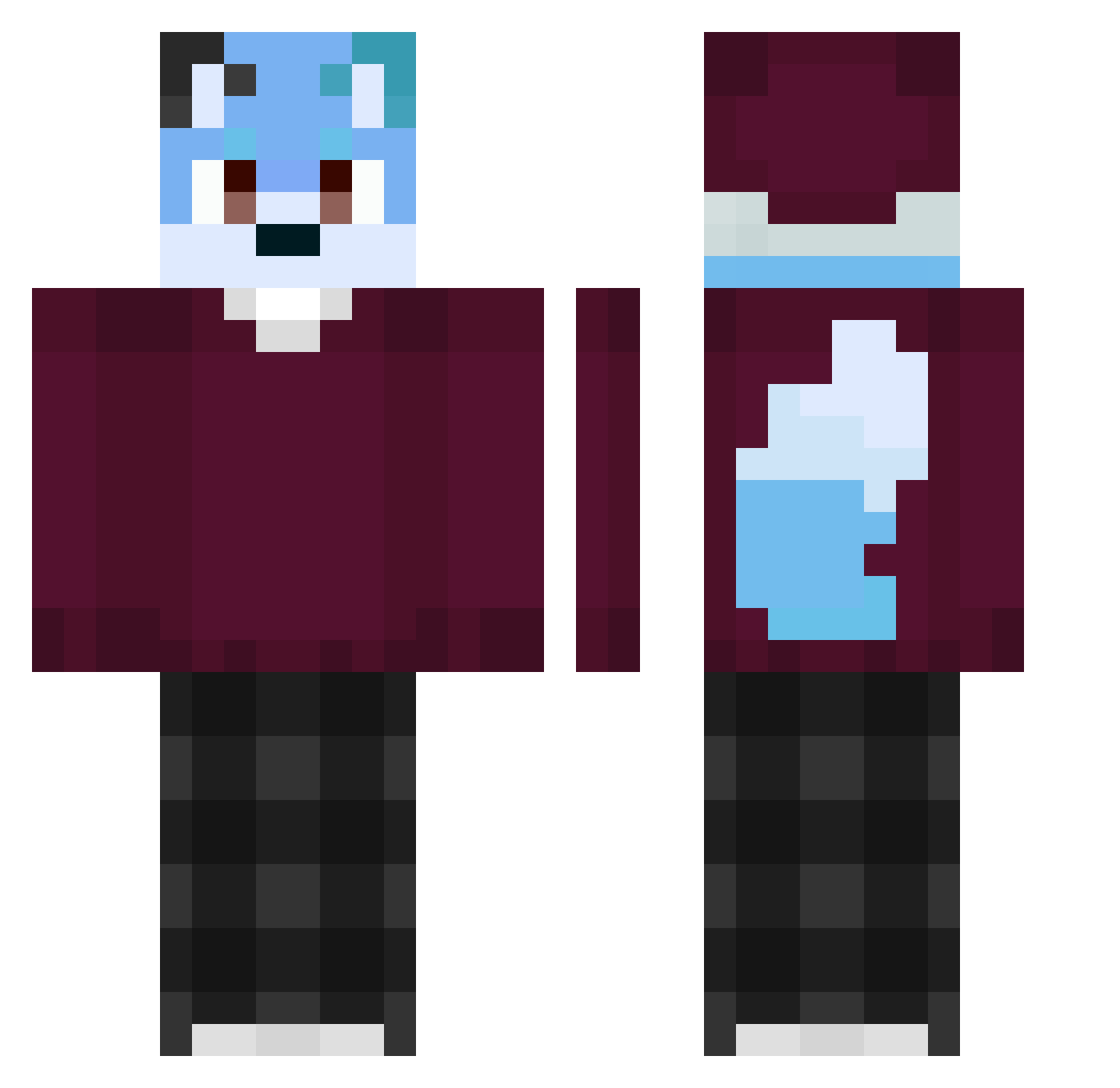 xK0KOx Minecraft skin, front and back view