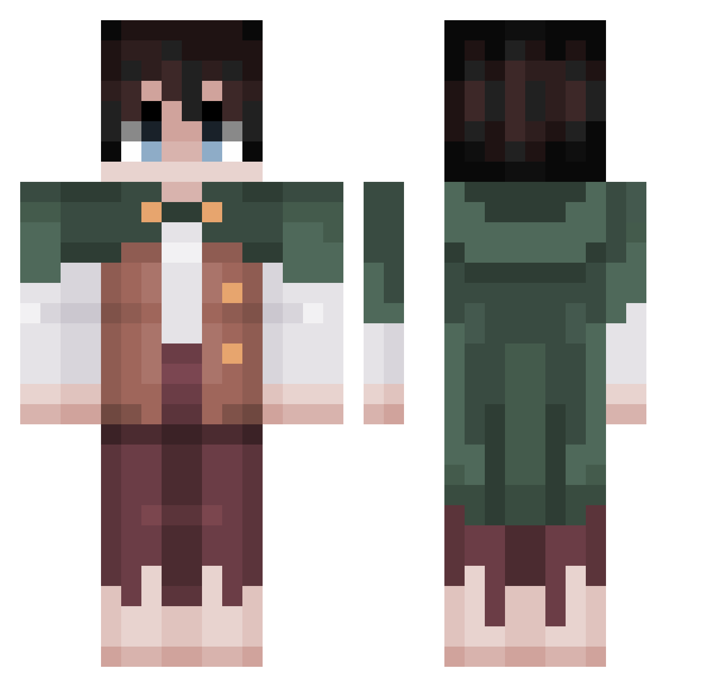 raesboop Minecraft skin, front and back view