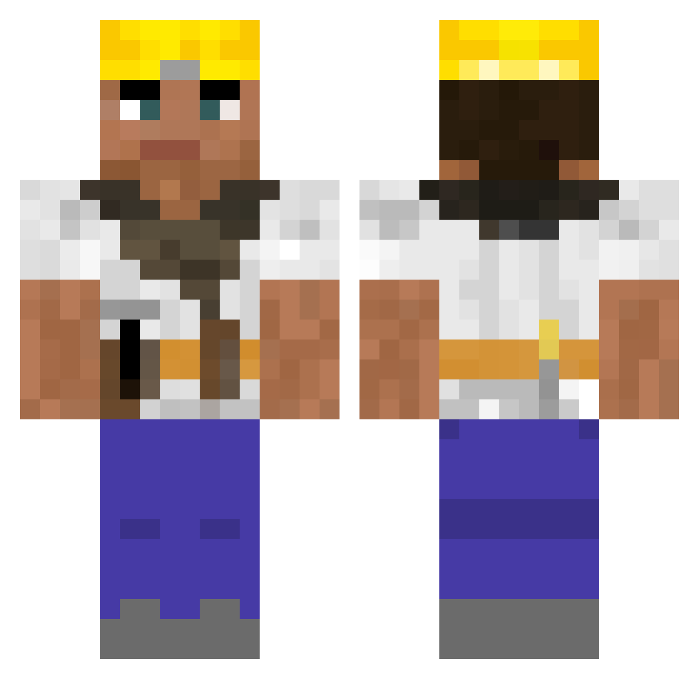 Bimbolord Minecraft skin, front and back view