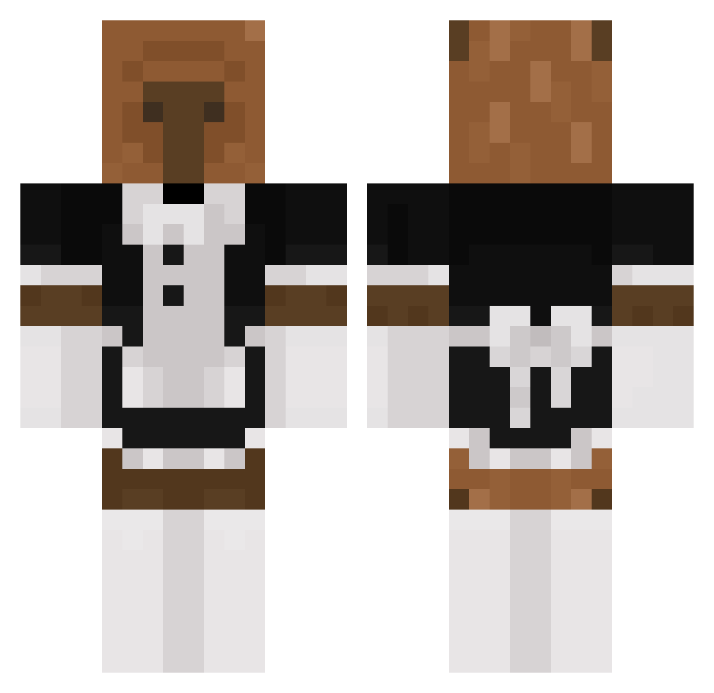 PlebNV Minecraft skin, front and back view
