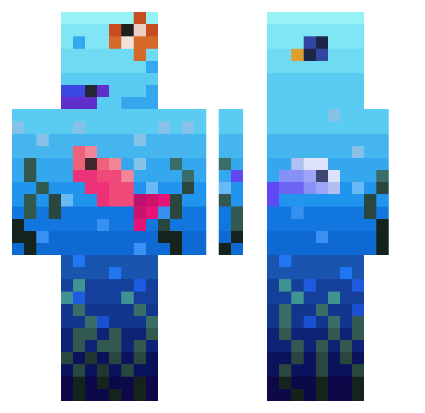aGraphic Minecraft skin, front and back view