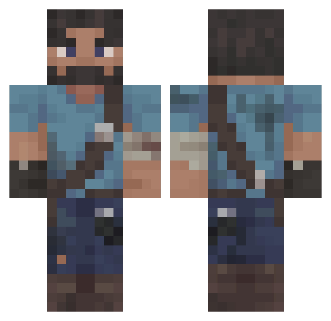 Deepfinder Minecraft skin, front and back view