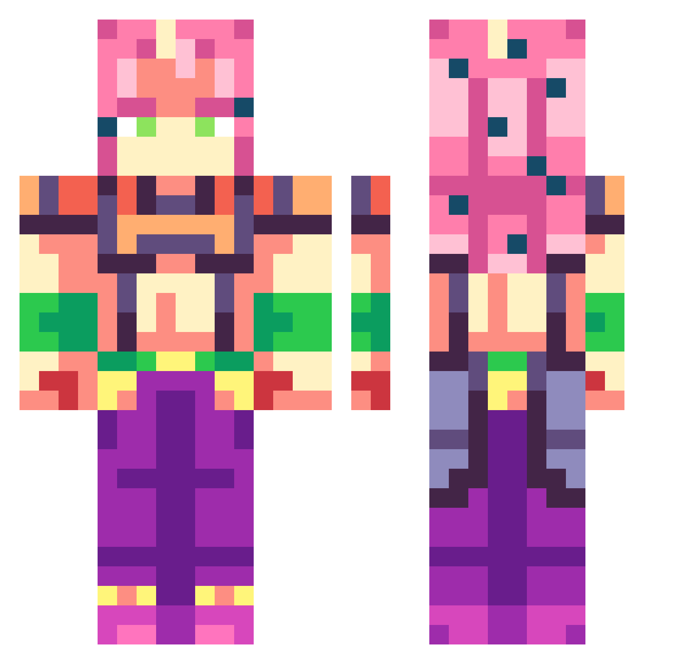Muslinox Minecraft skin, front and back view