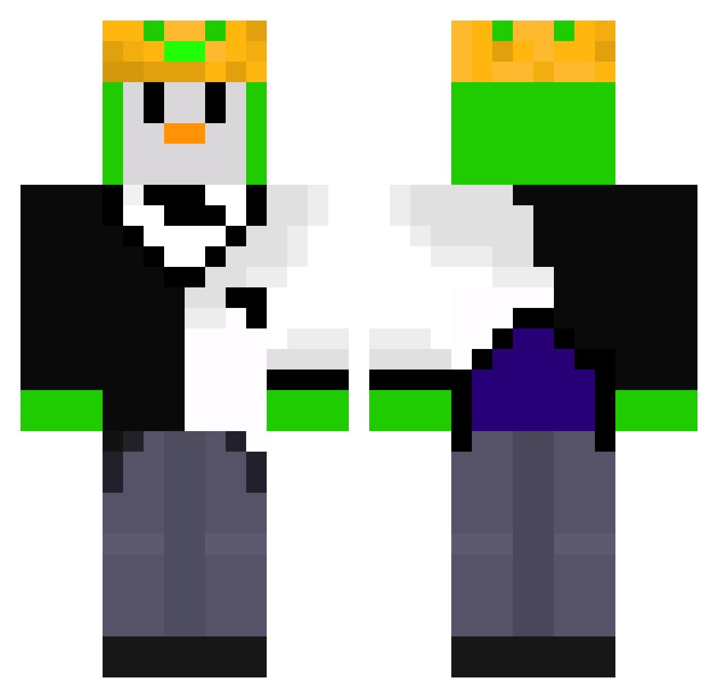 PinwiTorrak Minecraft skin, front and back view