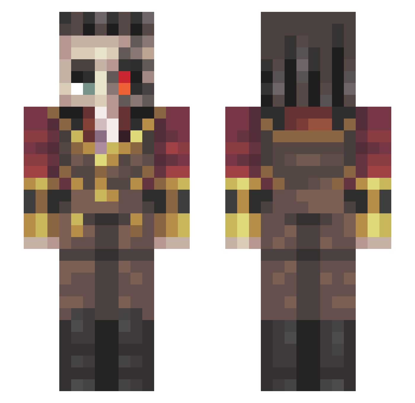 BullNyte Minecraft skin, front and back view