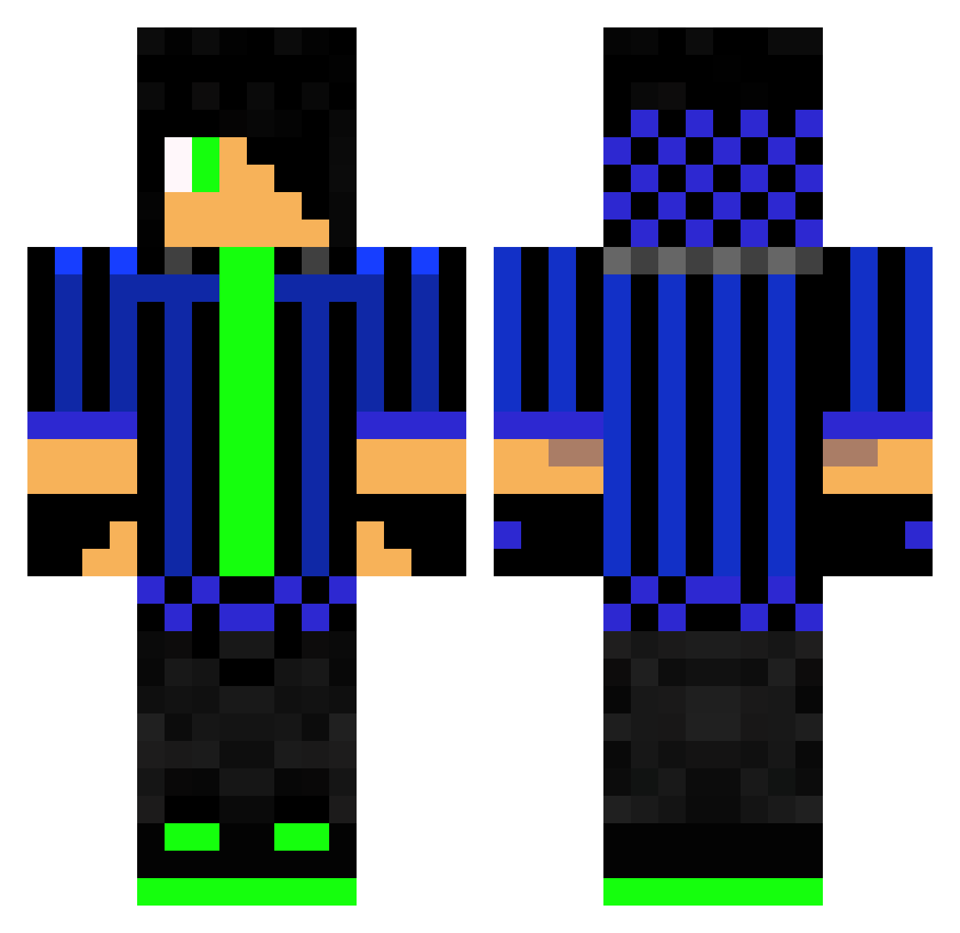 Raisings Minecraft skin, front and back view