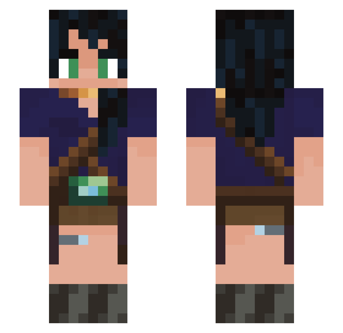 whisperHungEn Minecraft skin, front and back view