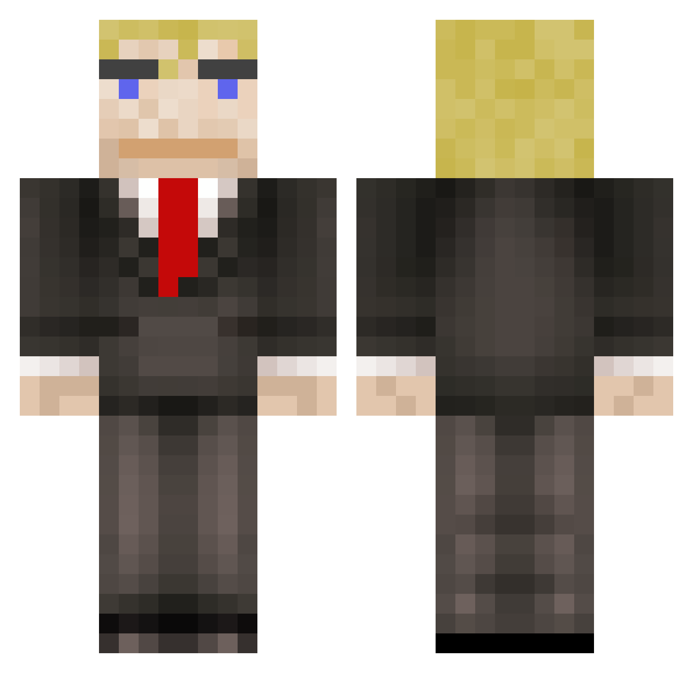 Axisymmetry Minecraft skin, front and back view