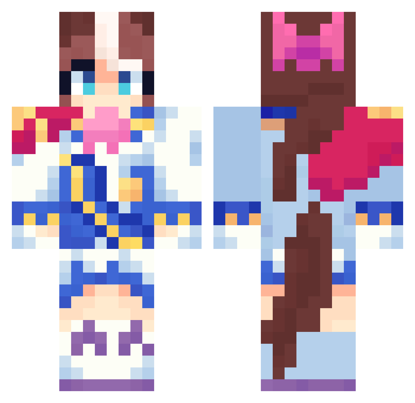 Crestalia Minecraft skin, front and back view