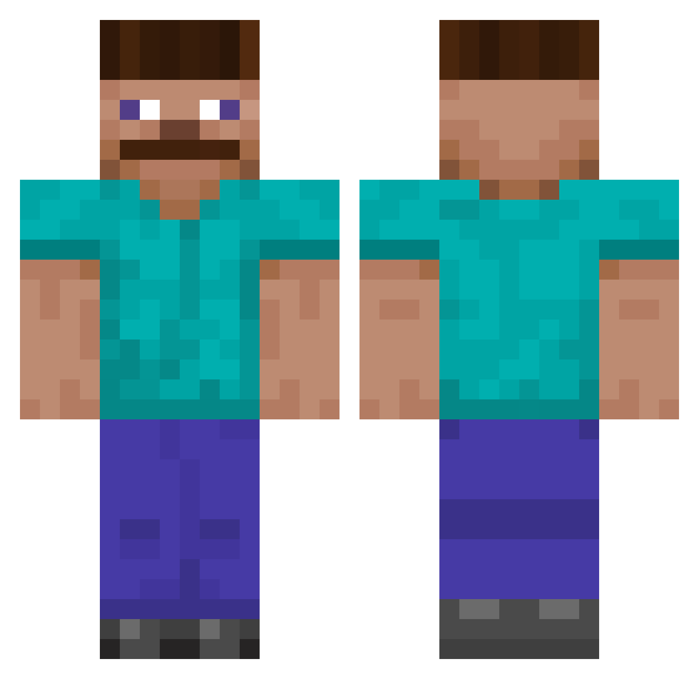 Sussy_sausage Minecraft skin, front and back view