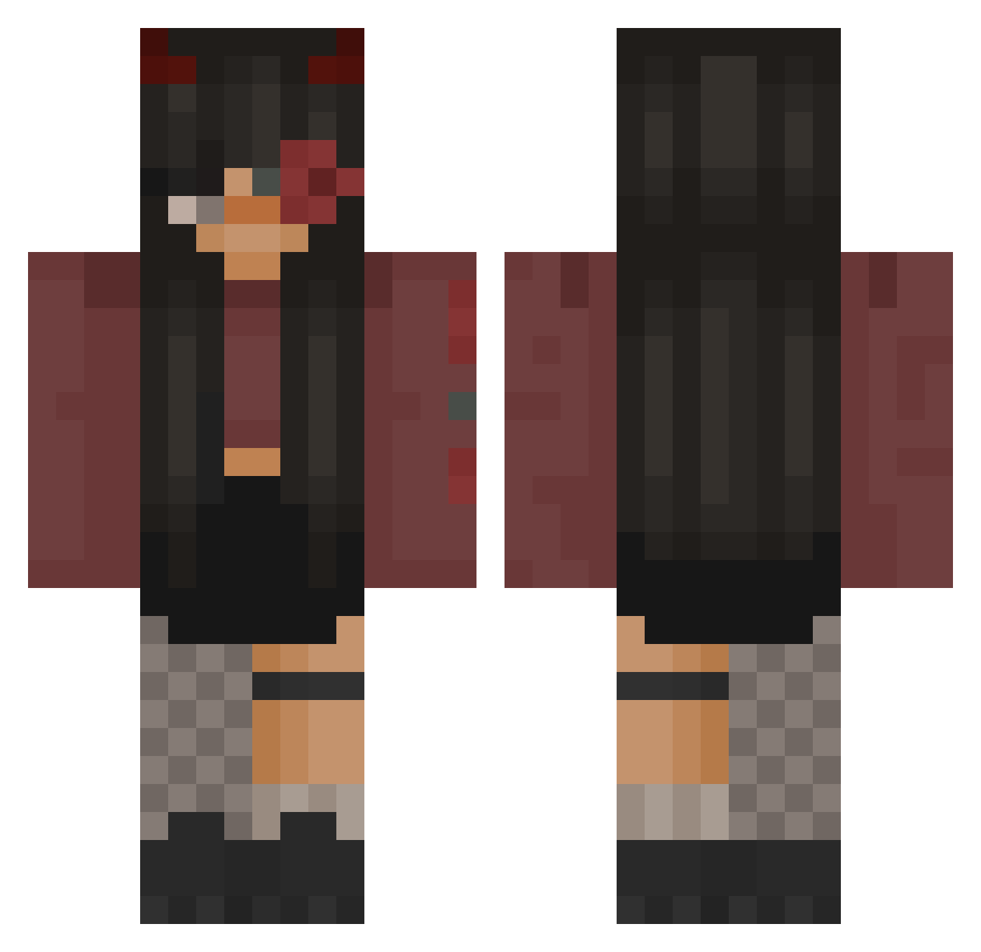 sinners_estate Minecraft skin, front and back view