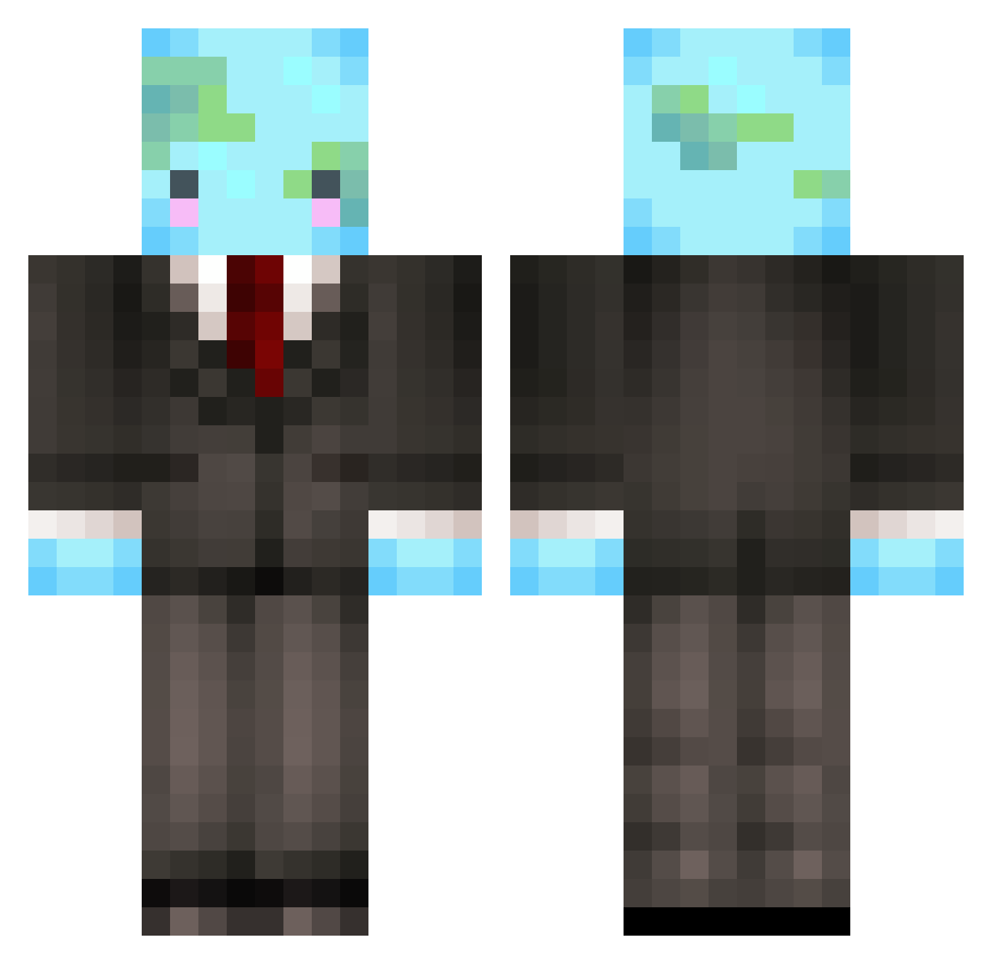 SquidBot Minecraft skin, front and back view
