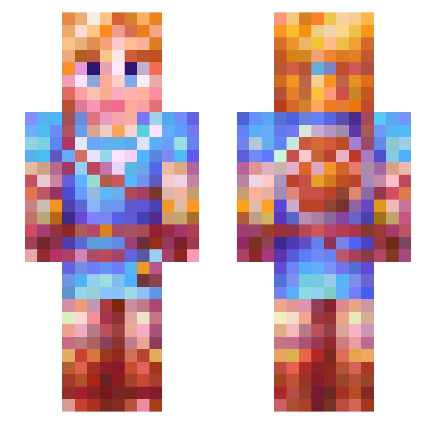 Jynx_YT Minecraft skin, front and back view