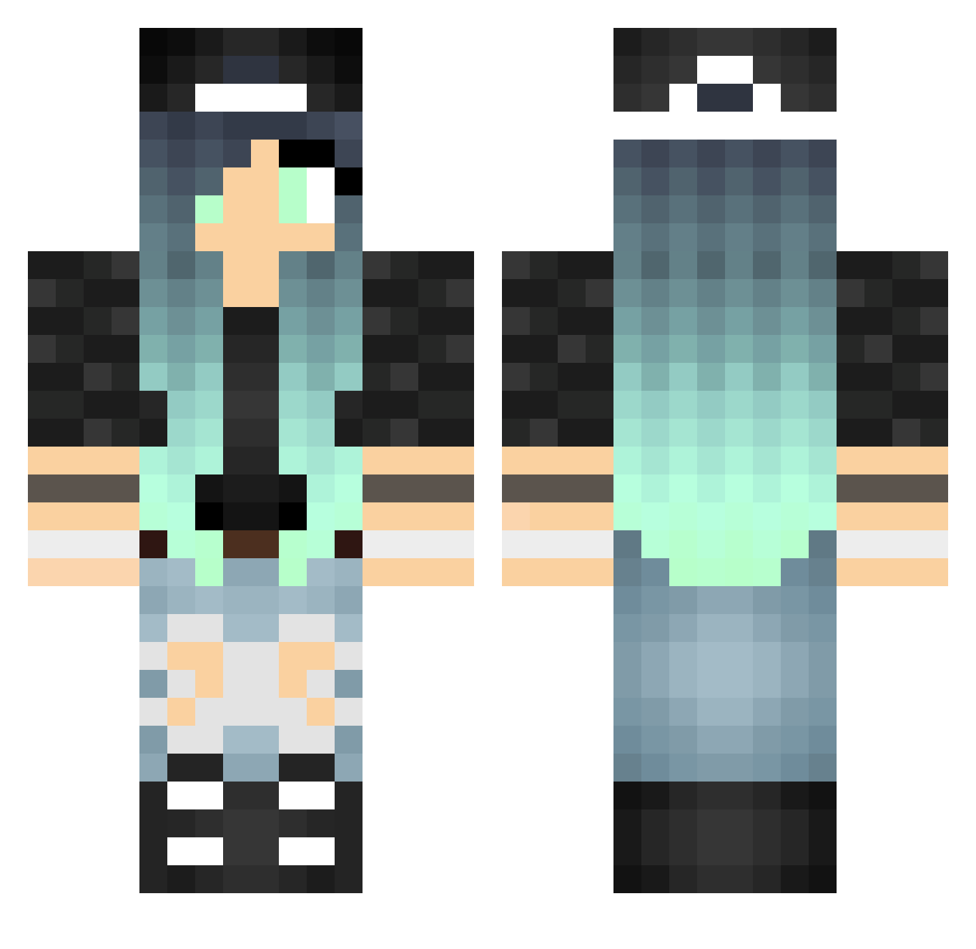 Weathering Minecraft skin, front and back view