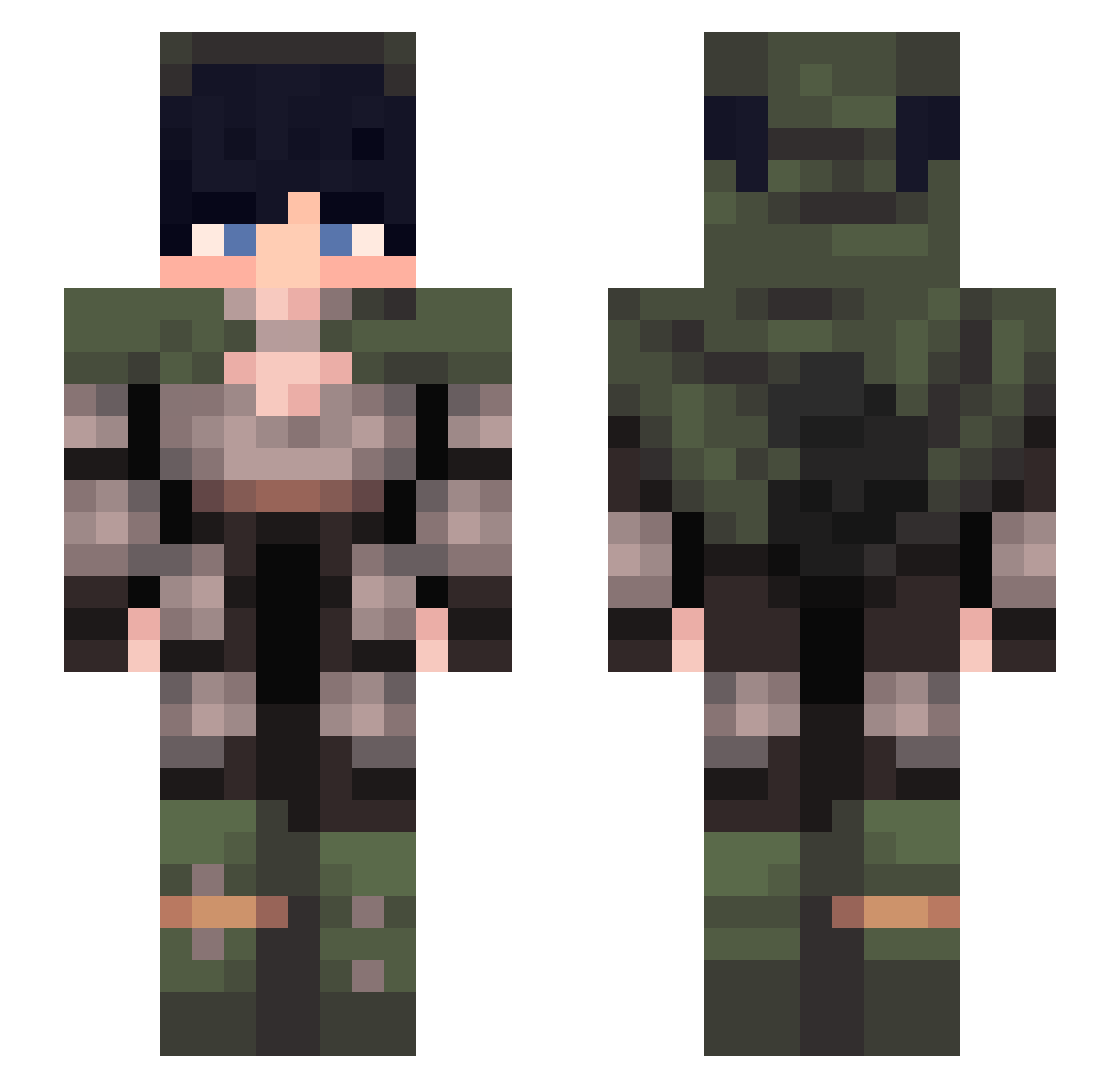 RakuL1ve Minecraft skin, front and back view