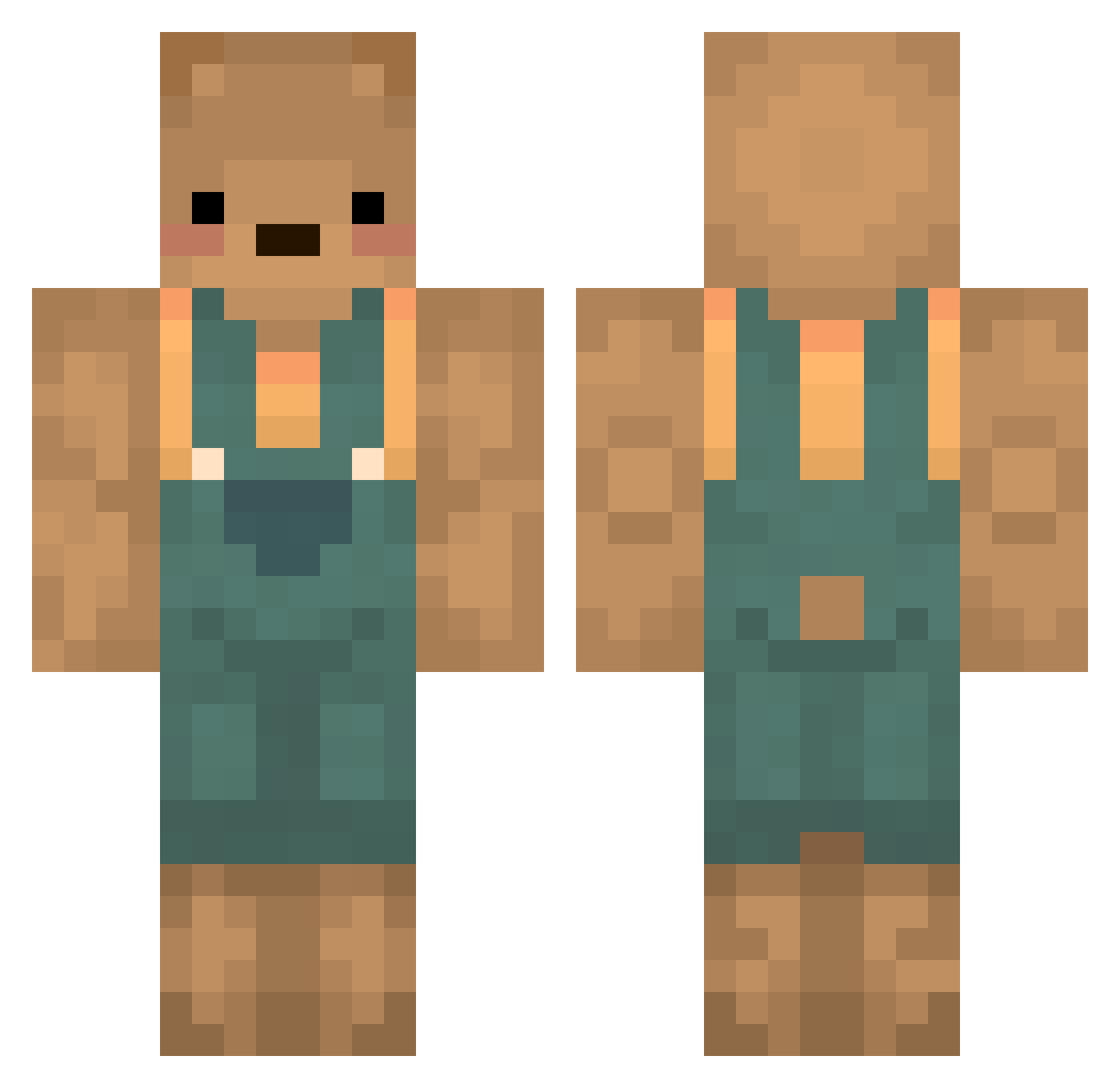 SteveySegal Minecraft skin, front and back view