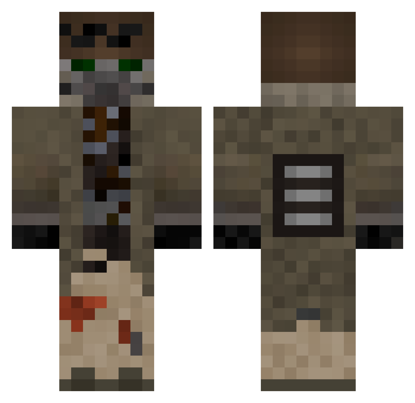 PhantomFright Minecraft skin, front and back view