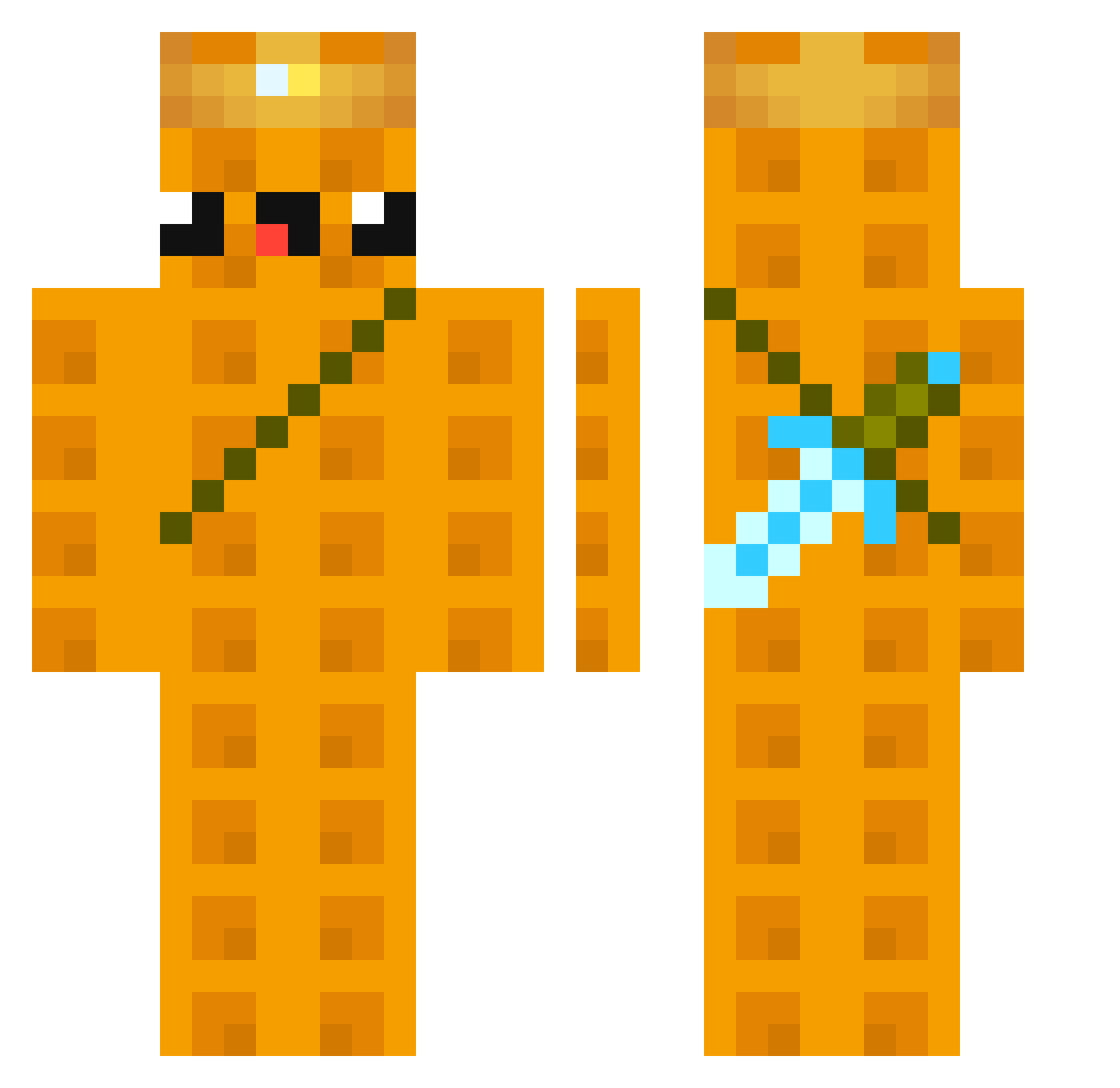 WaffleX Minecraft skin, front and back view