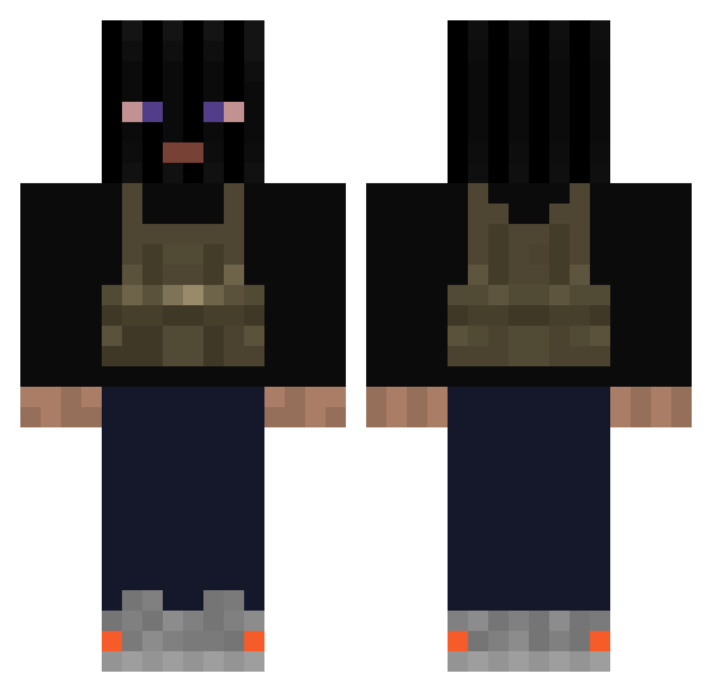 Wiipii Minecraft skin, front and back view