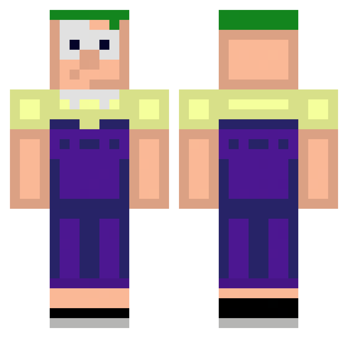 Ferbrication Minecraft skin, front and back view