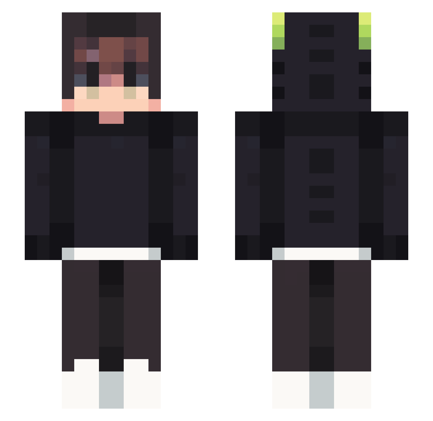 Pluss1 Minecraft skin, front and back view