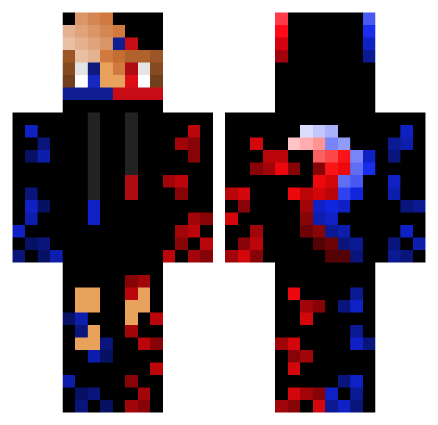 TheScarletWolfTV Minecraft skin, front and back view