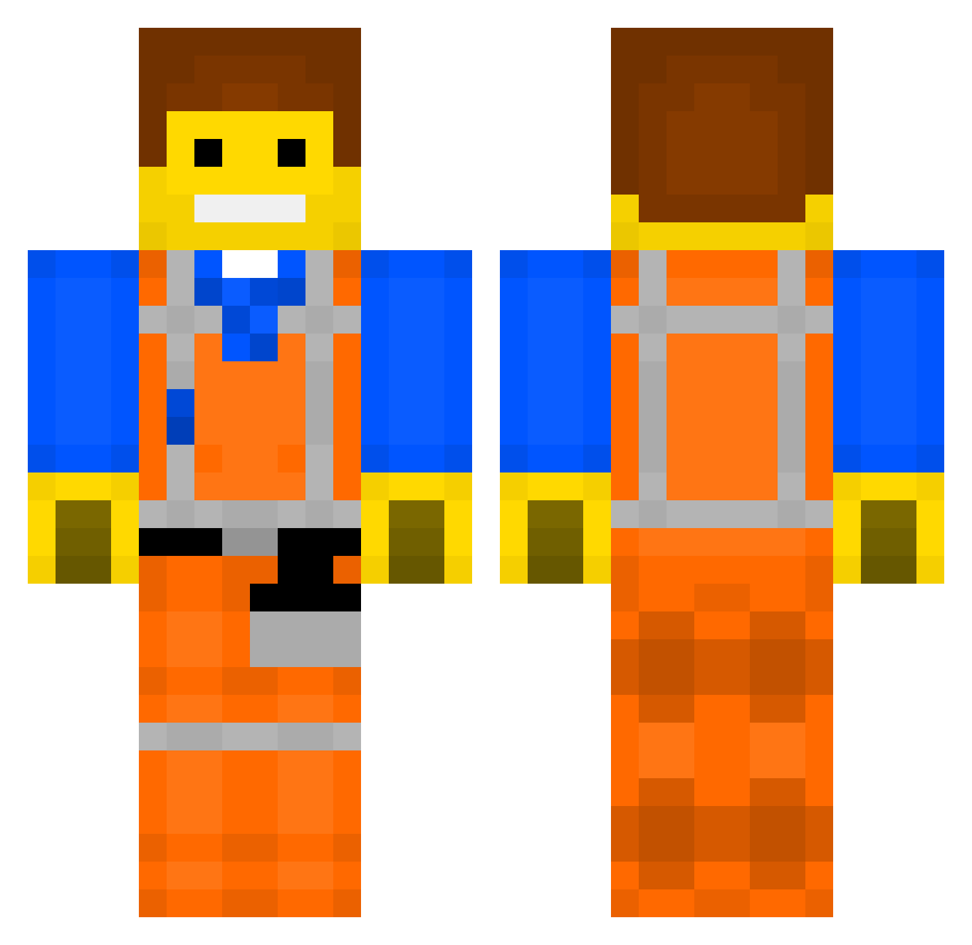 LaggyLego Minecraft skin, front and back view