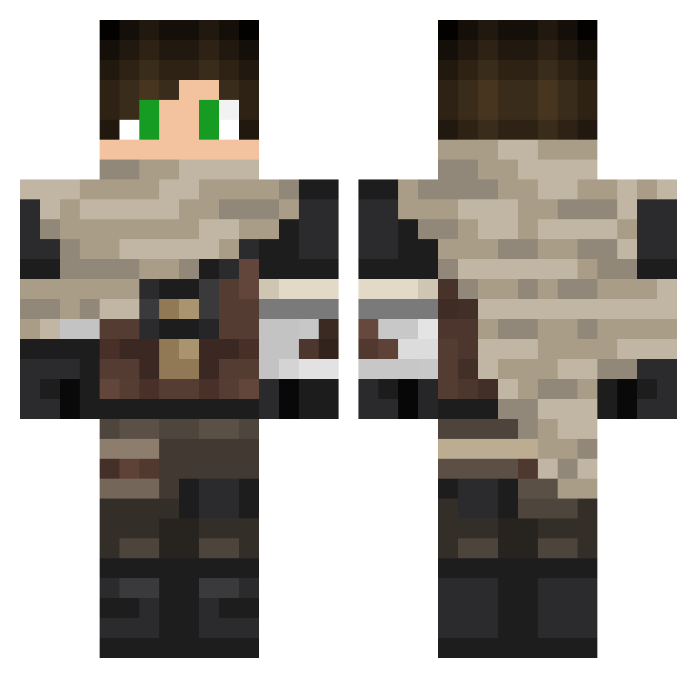 WardenRed Minecraft skin, front and back view