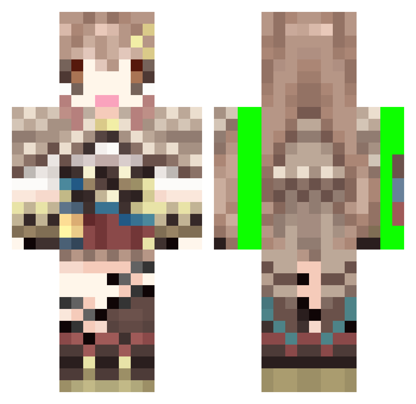 _NanashiMumei Minecraft skin, front and back view