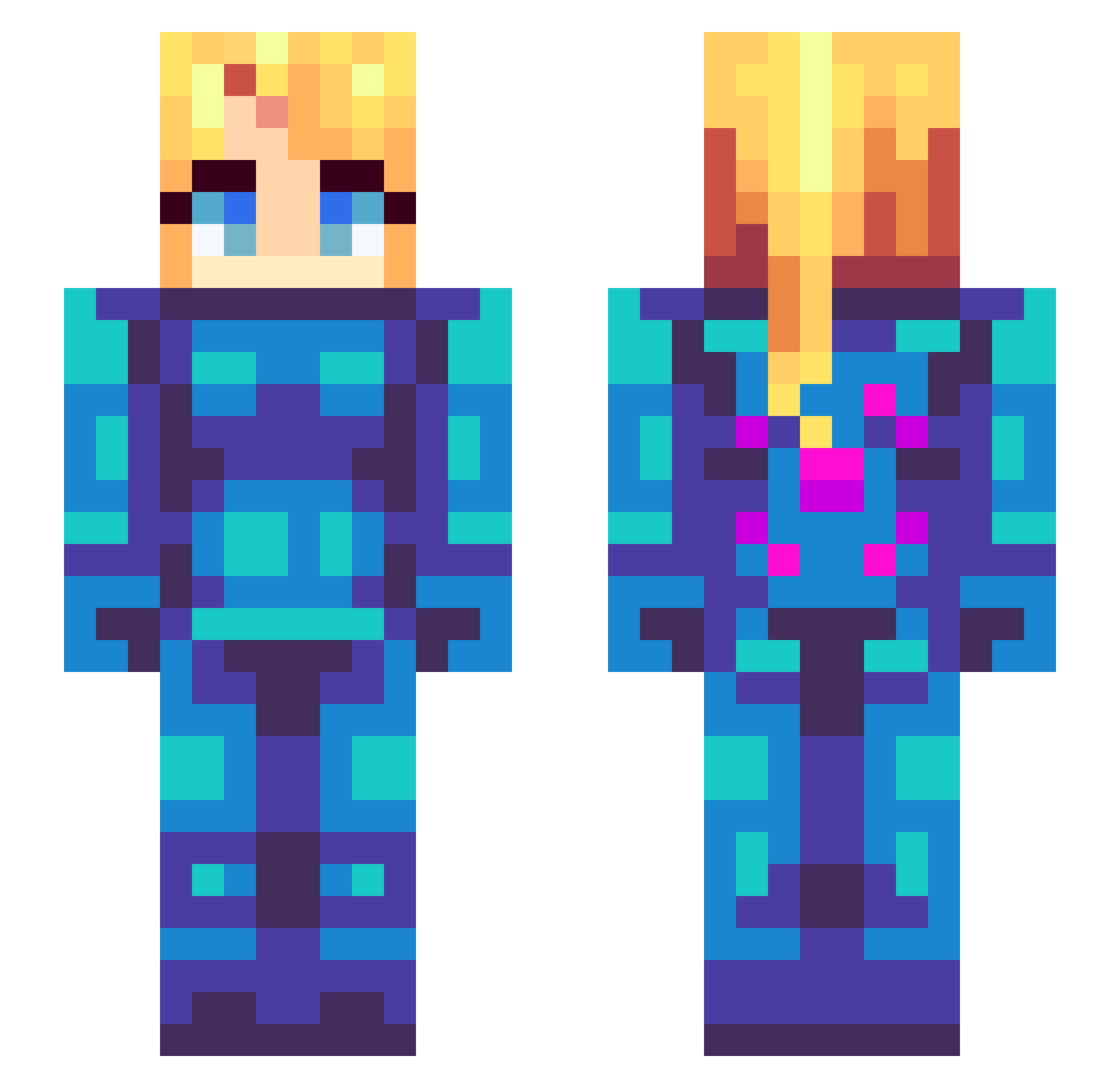 Haarlijn Minecraft skin, front and back view