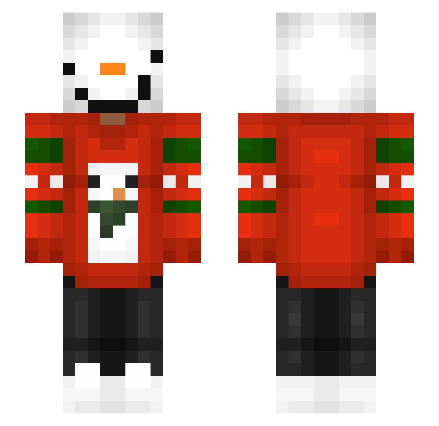 SweatySnowman Minecraft skin, front and back view