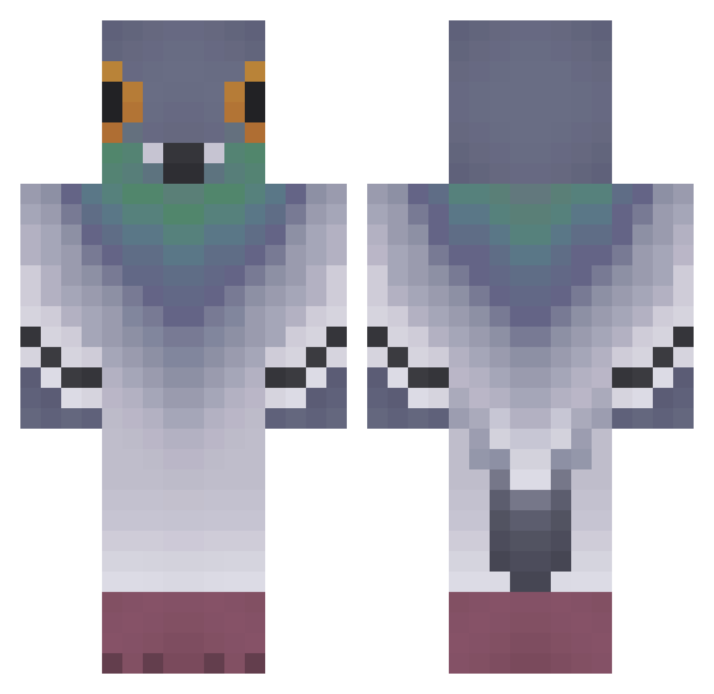 Mileenn Minecraft skin, front and back view