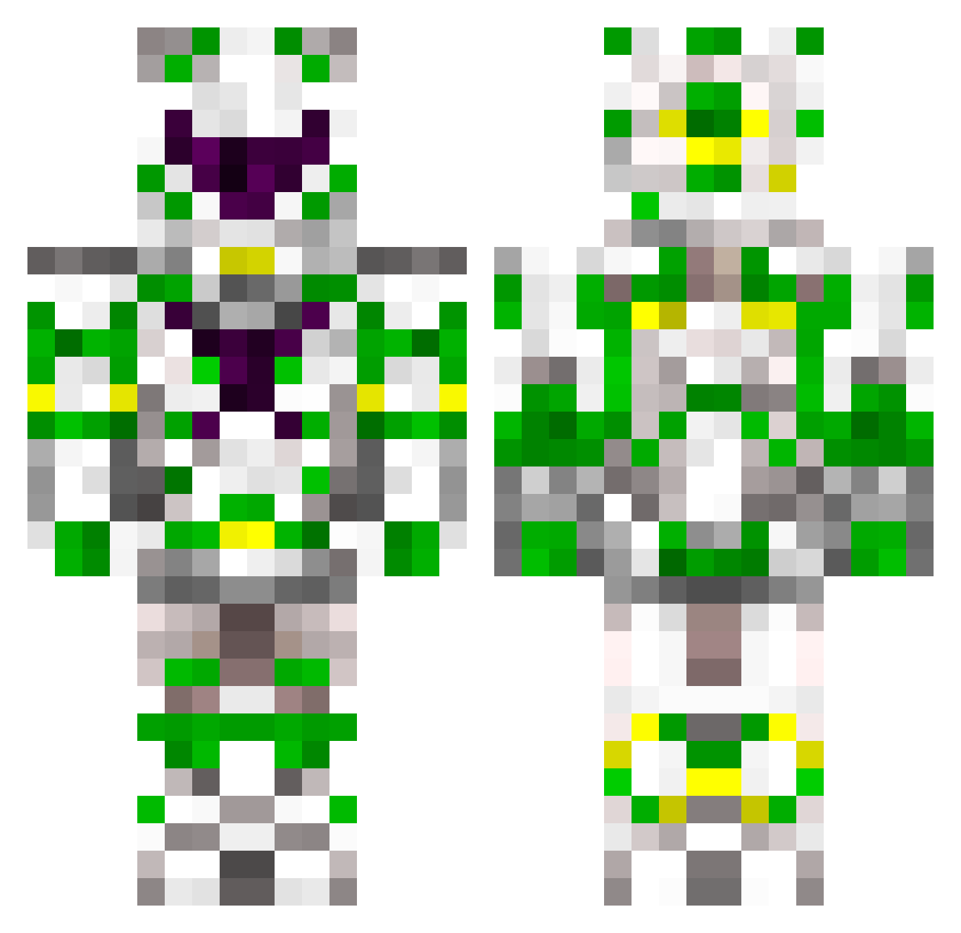 OverTrace Minecraft skin, front and back view