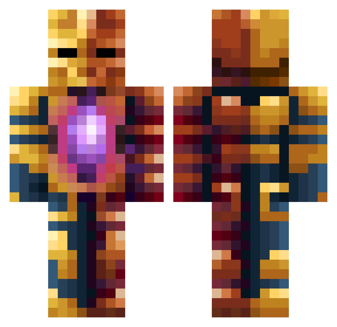 AmberEnergy Minecraft skin, front and back view
