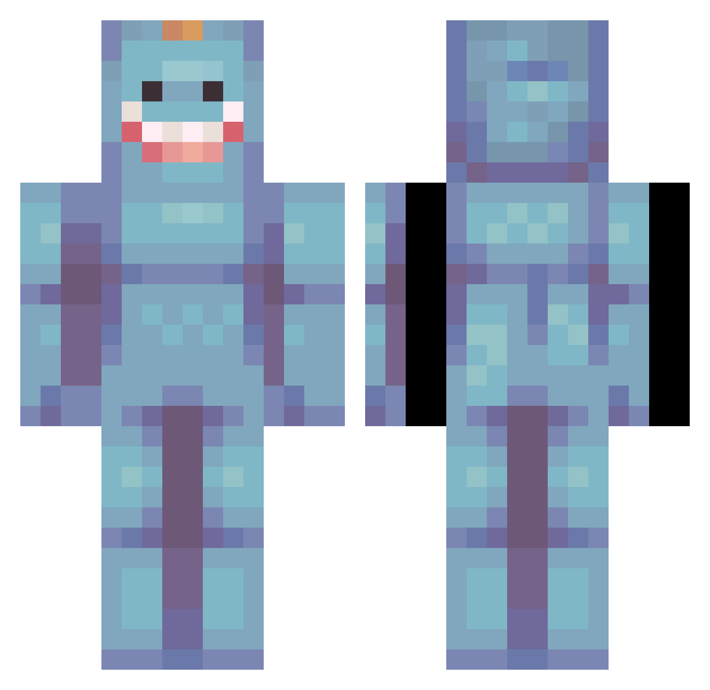 SpookyBaggedKiwi Minecraft skin, front and back view