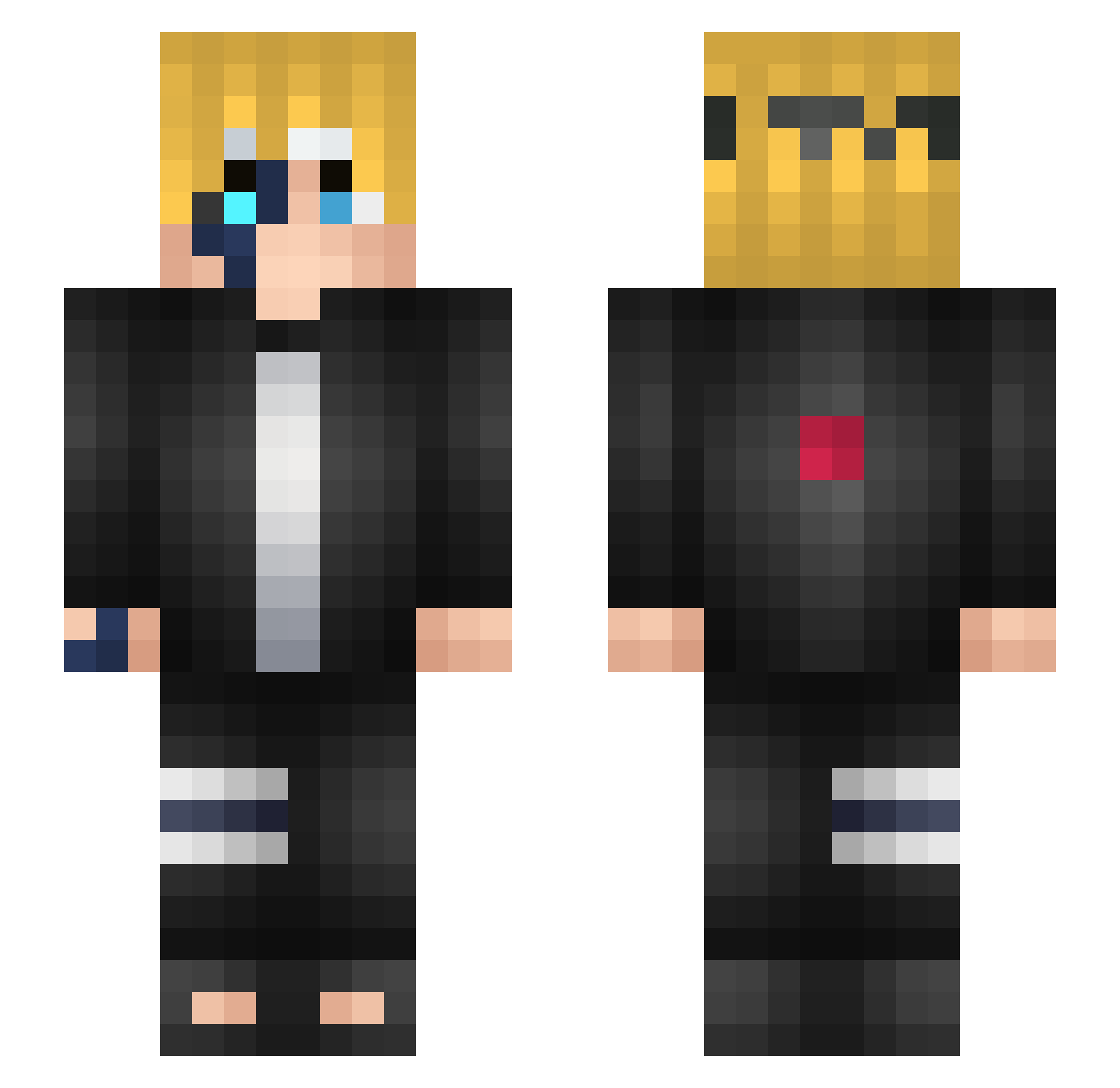 Blaction Minecraft skin, front and back view