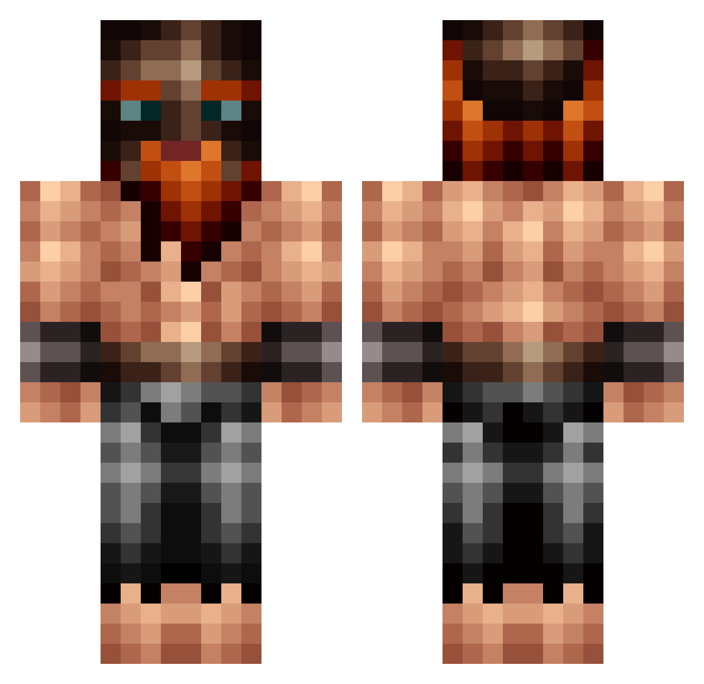 Nikeolas Minecraft skin, front and back view
