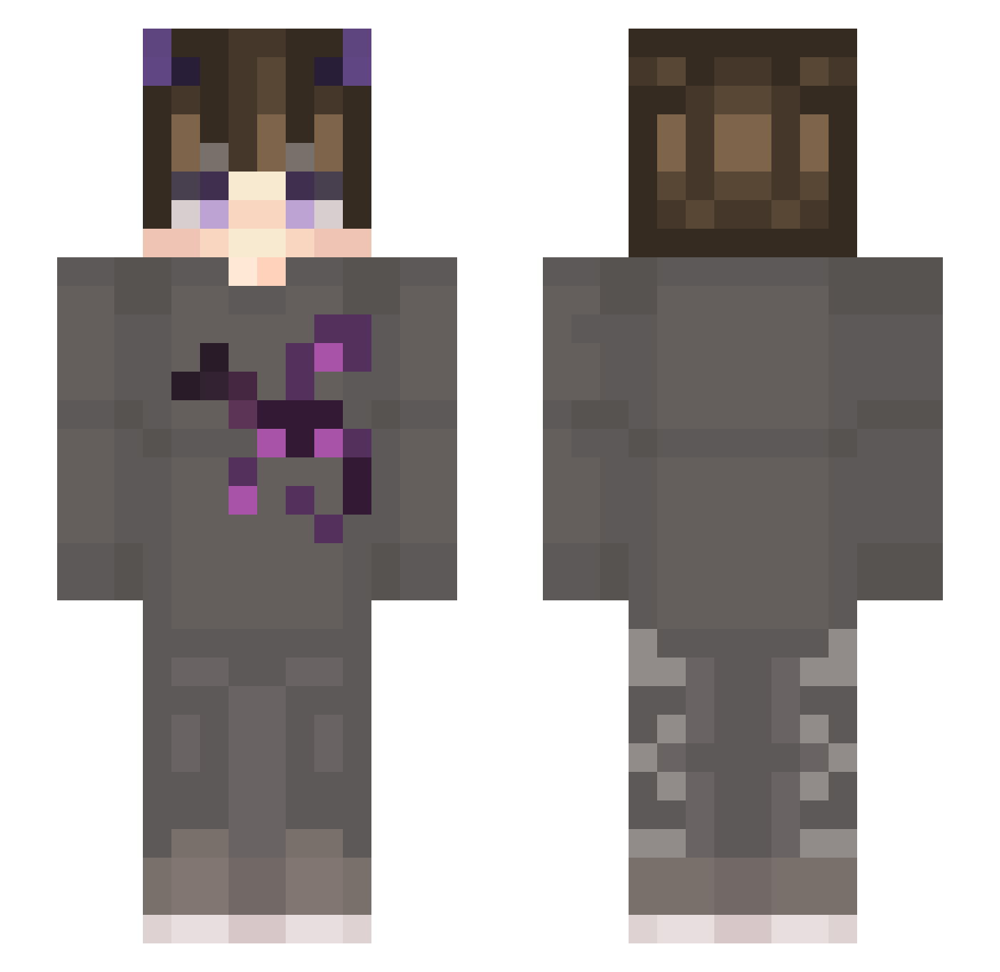 RanAnimationuwu Minecraft skin, front and back view