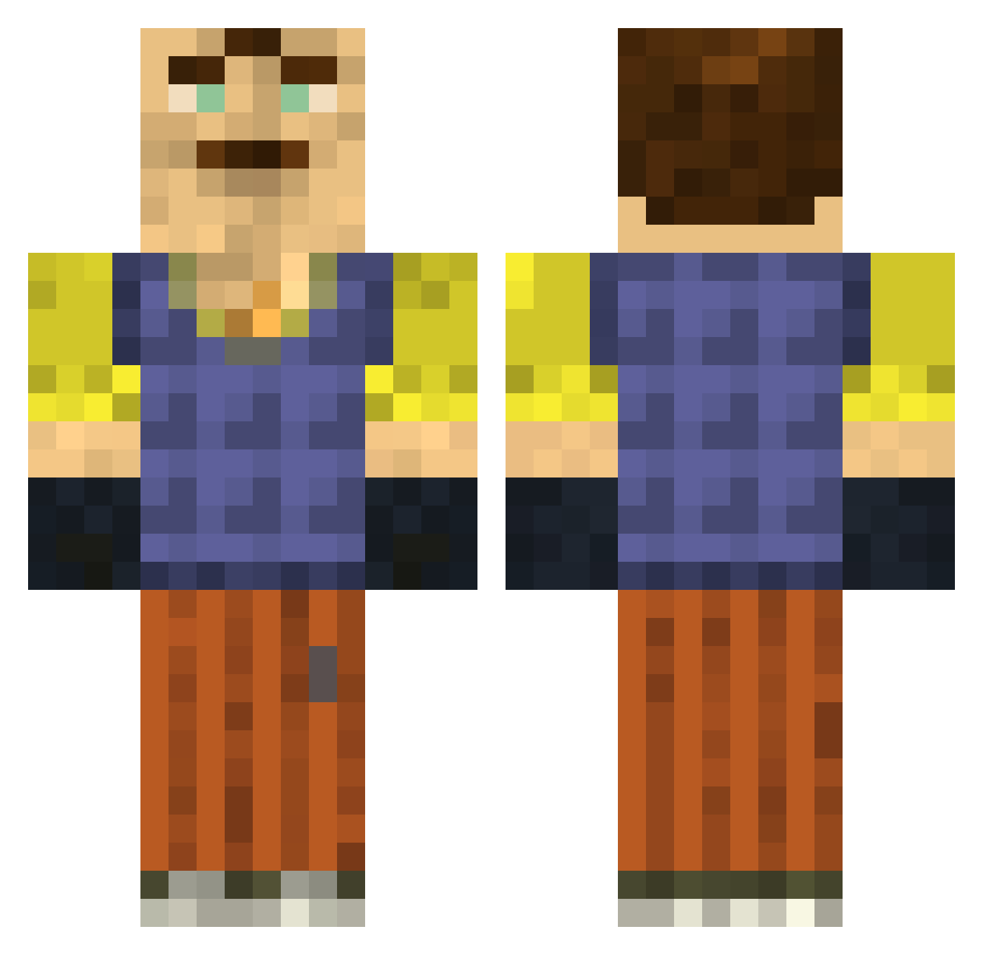 Vinemakern Minecraft skin, front and back view