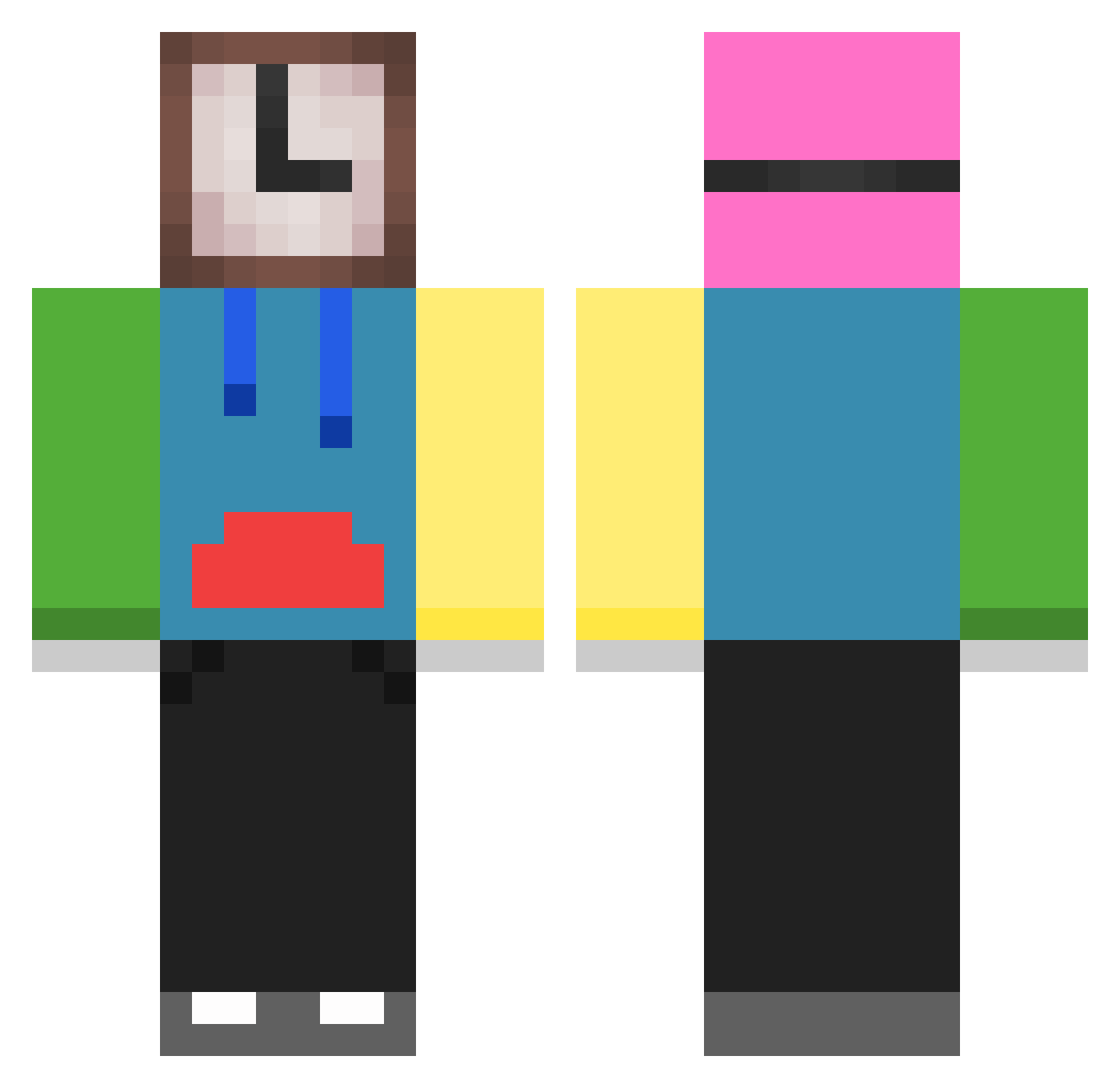 PhuefYT Minecraft skin, front and back view