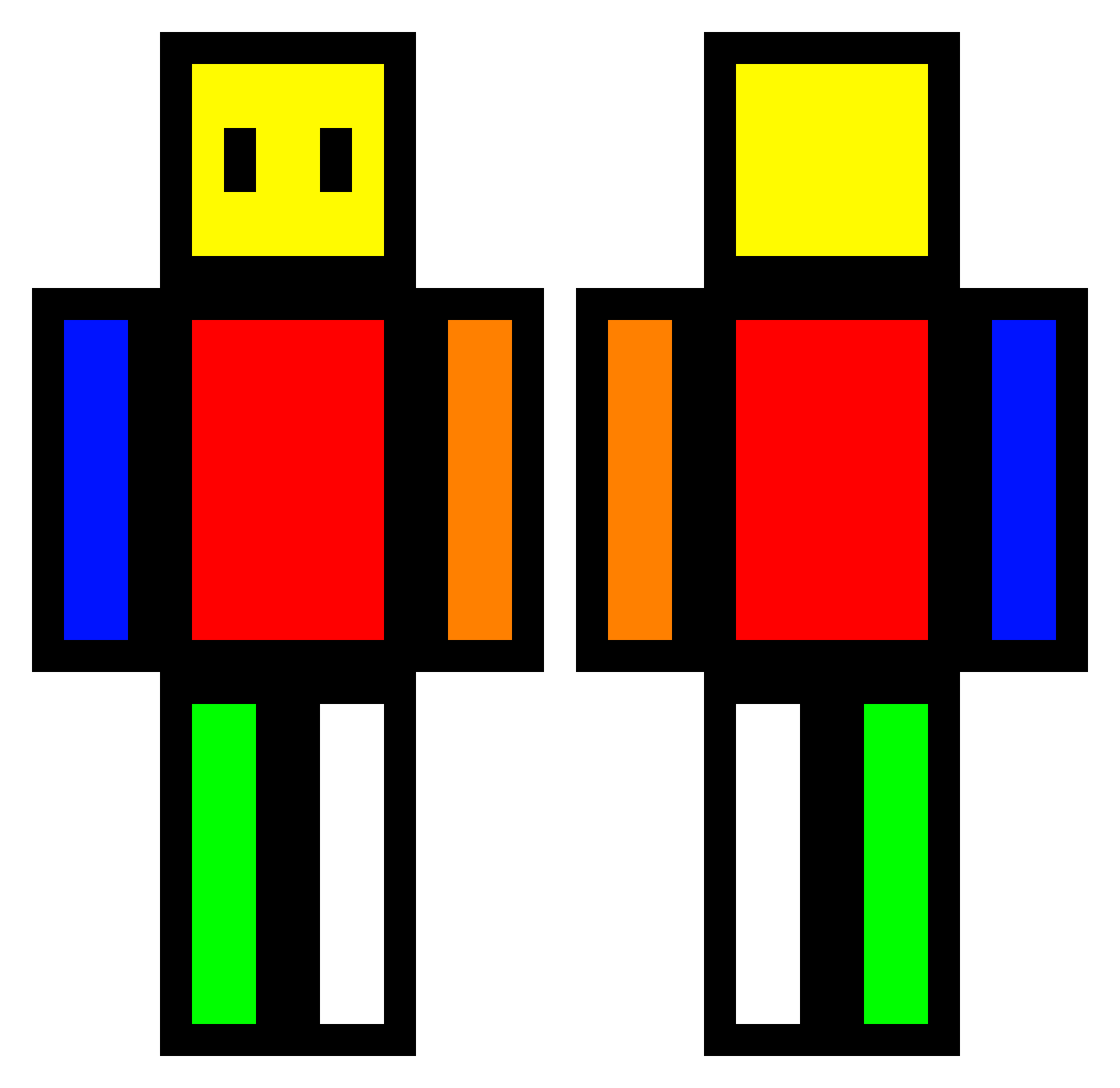 SoyCubo Minecraft skin, front and back view