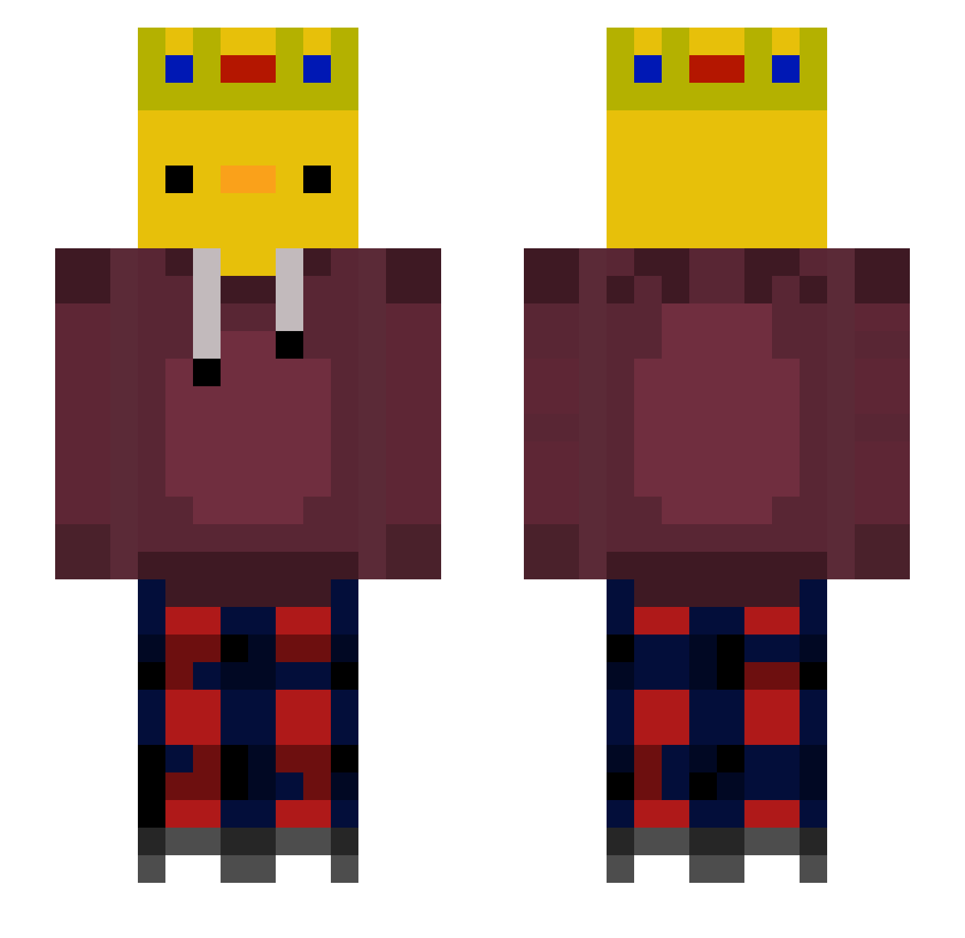 Qvackified Minecraft skin, front and back view