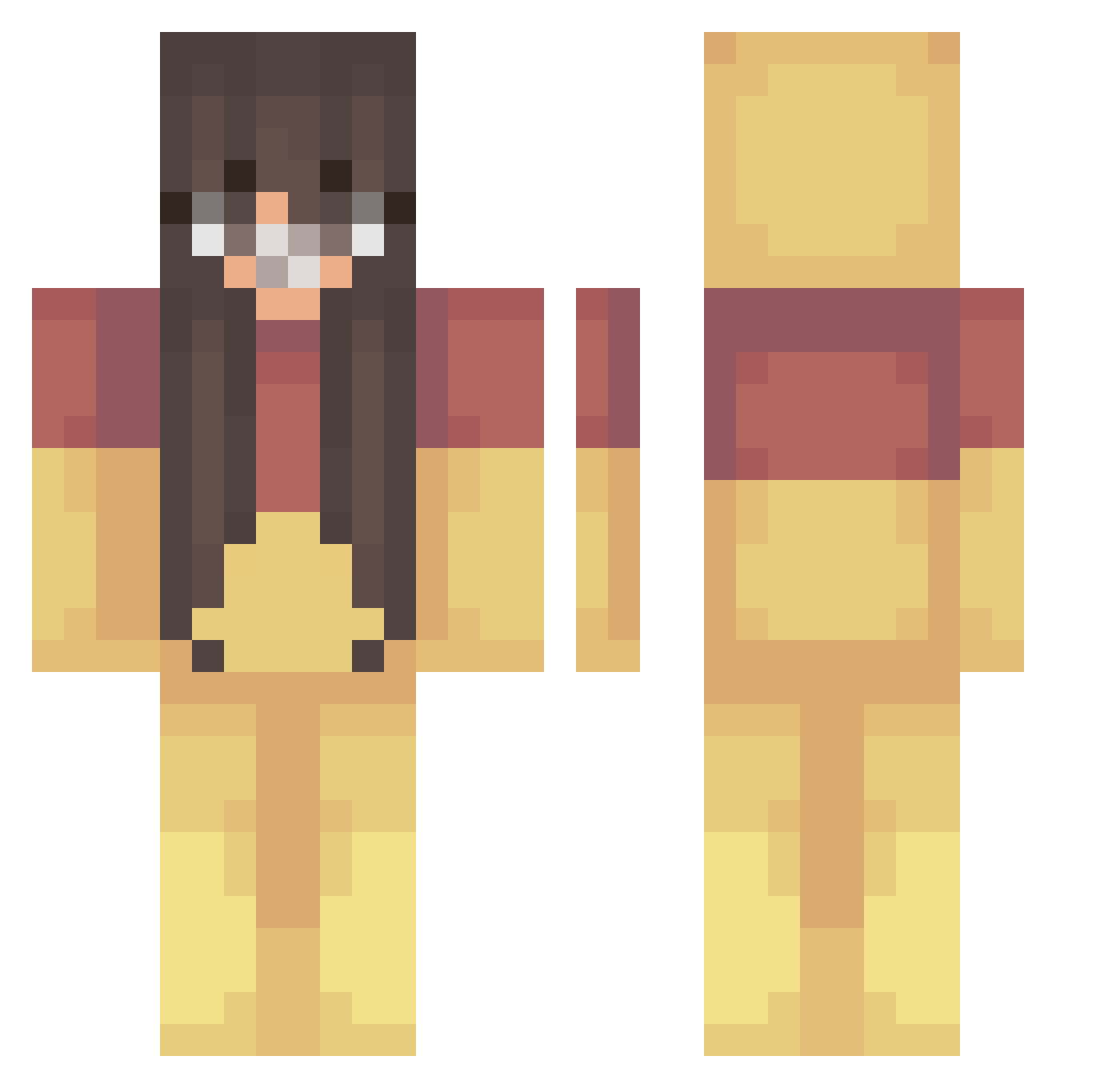 Kiniolinio Minecraft skin, front and back view