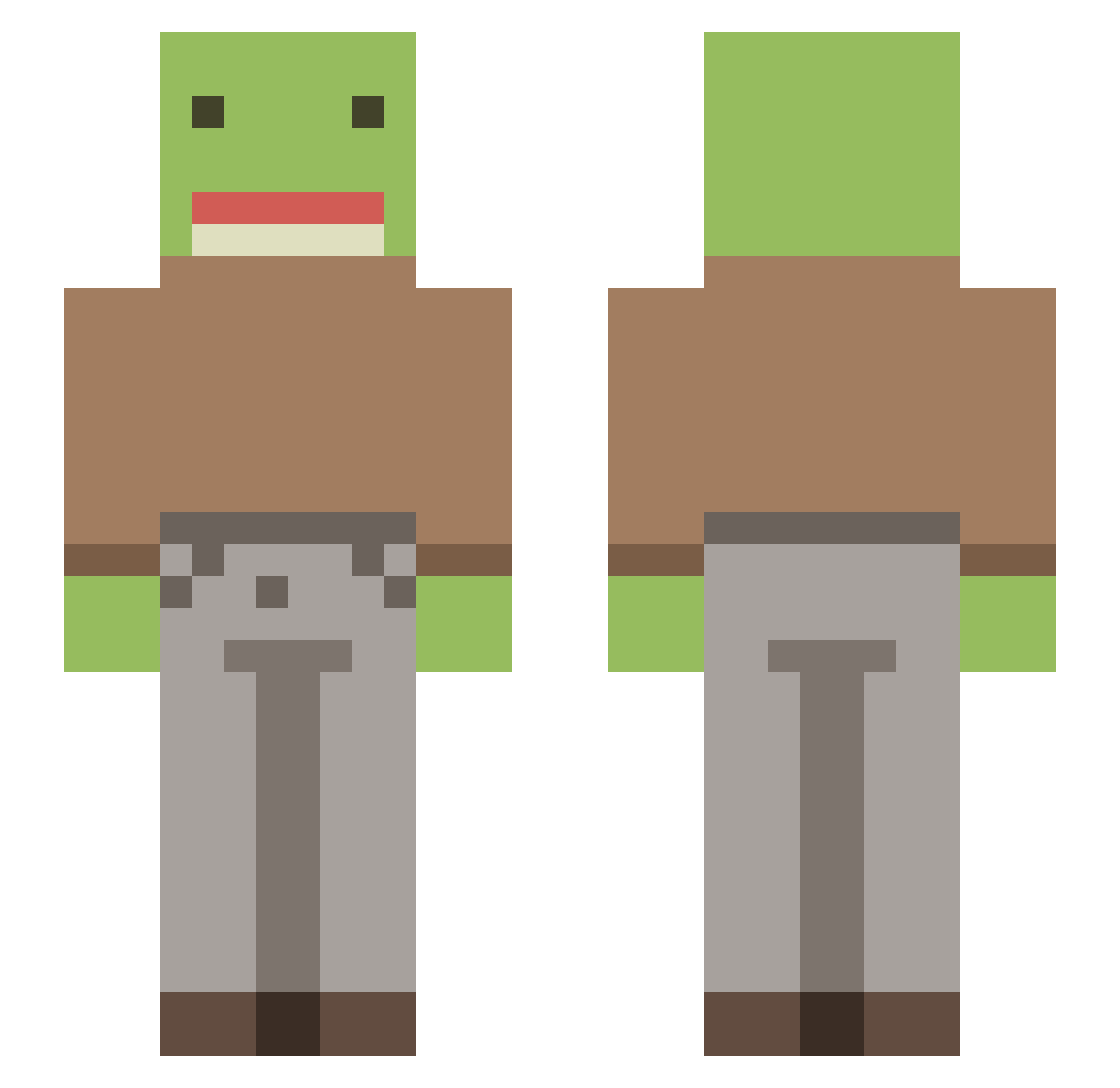 SwagggggMan Minecraft skin, front and back view