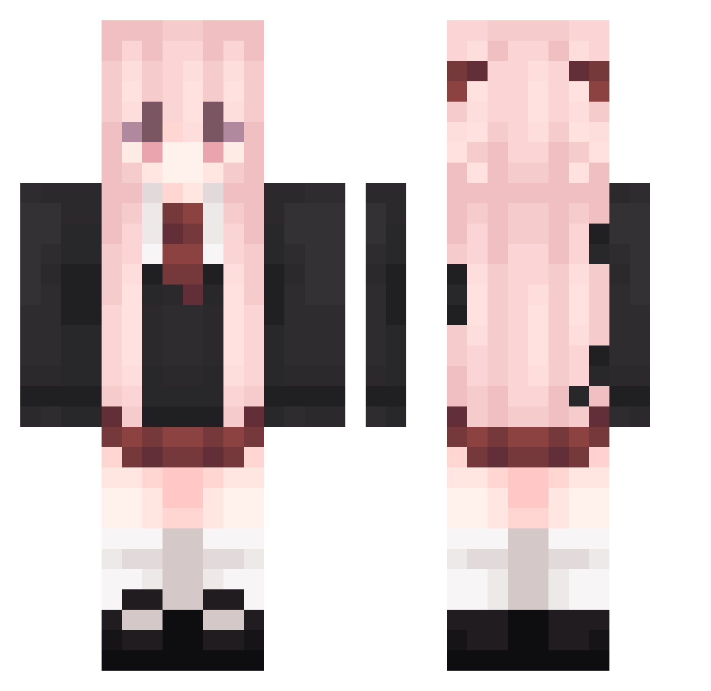 Strawberruwu Minecraft skin, front and back view