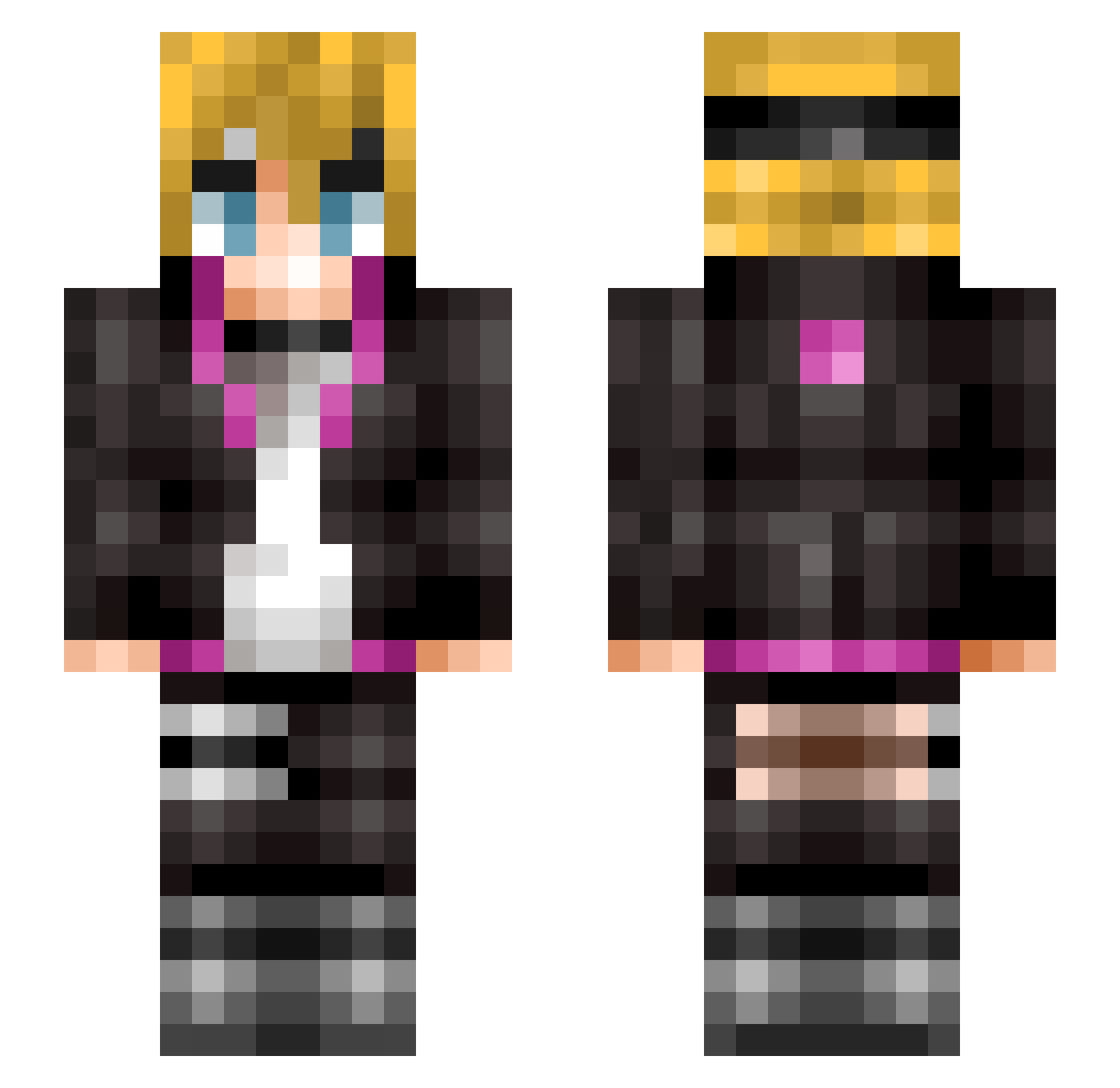 SkrayLmao Minecraft skin, front and back view