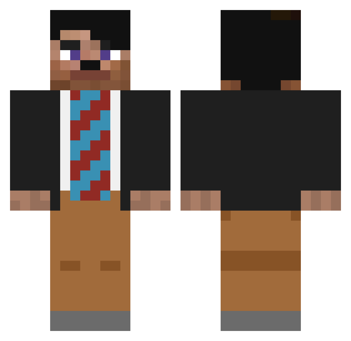 Stiffz Minecraft skin, front and back view