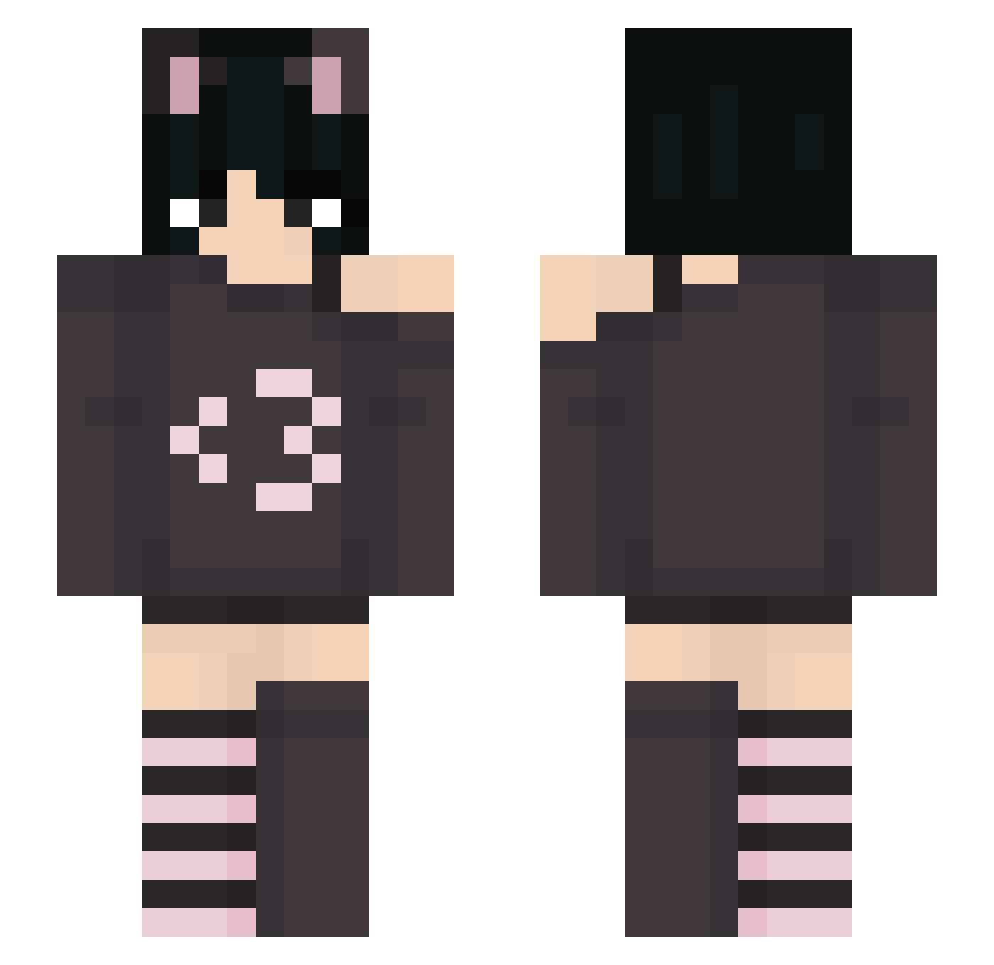 AnimeWoman Minecraft skin, front and back view