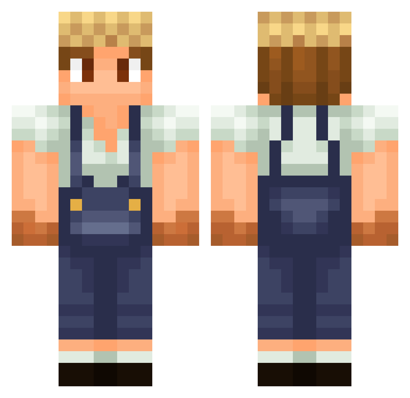 SussyApple Minecraft skin, front and back view