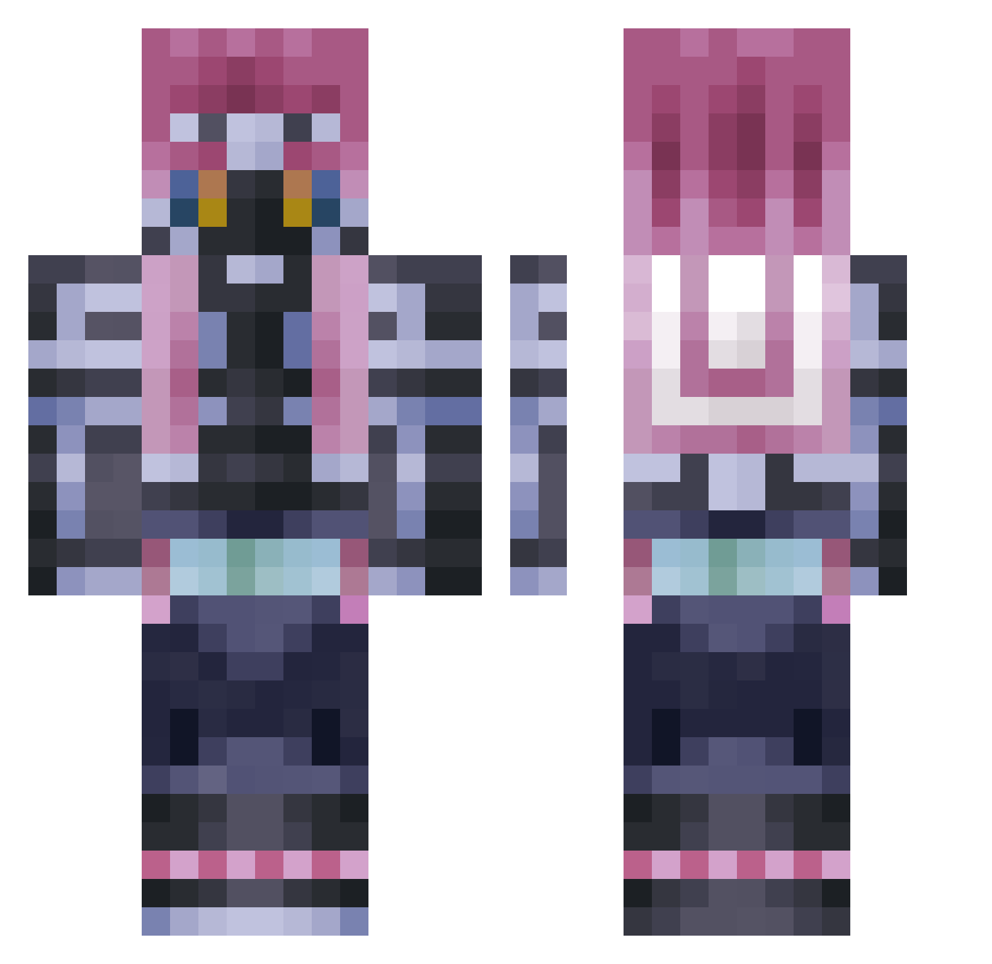 pxuh Minecraft skin, front and back view